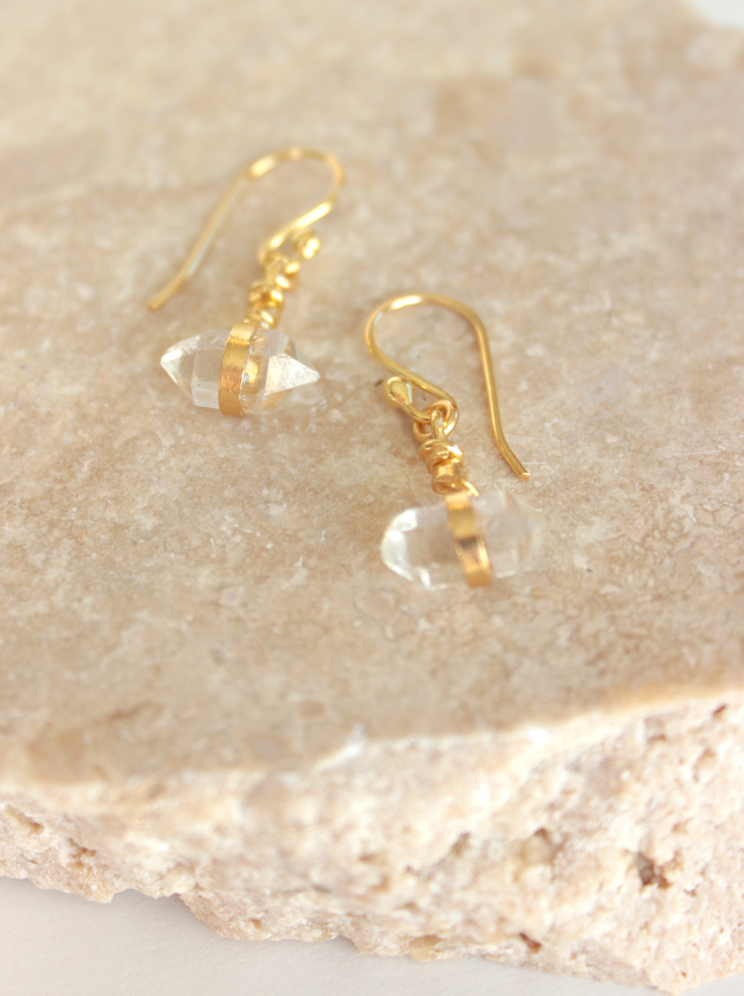 Herkimer Diamond Gold Drop Earrings