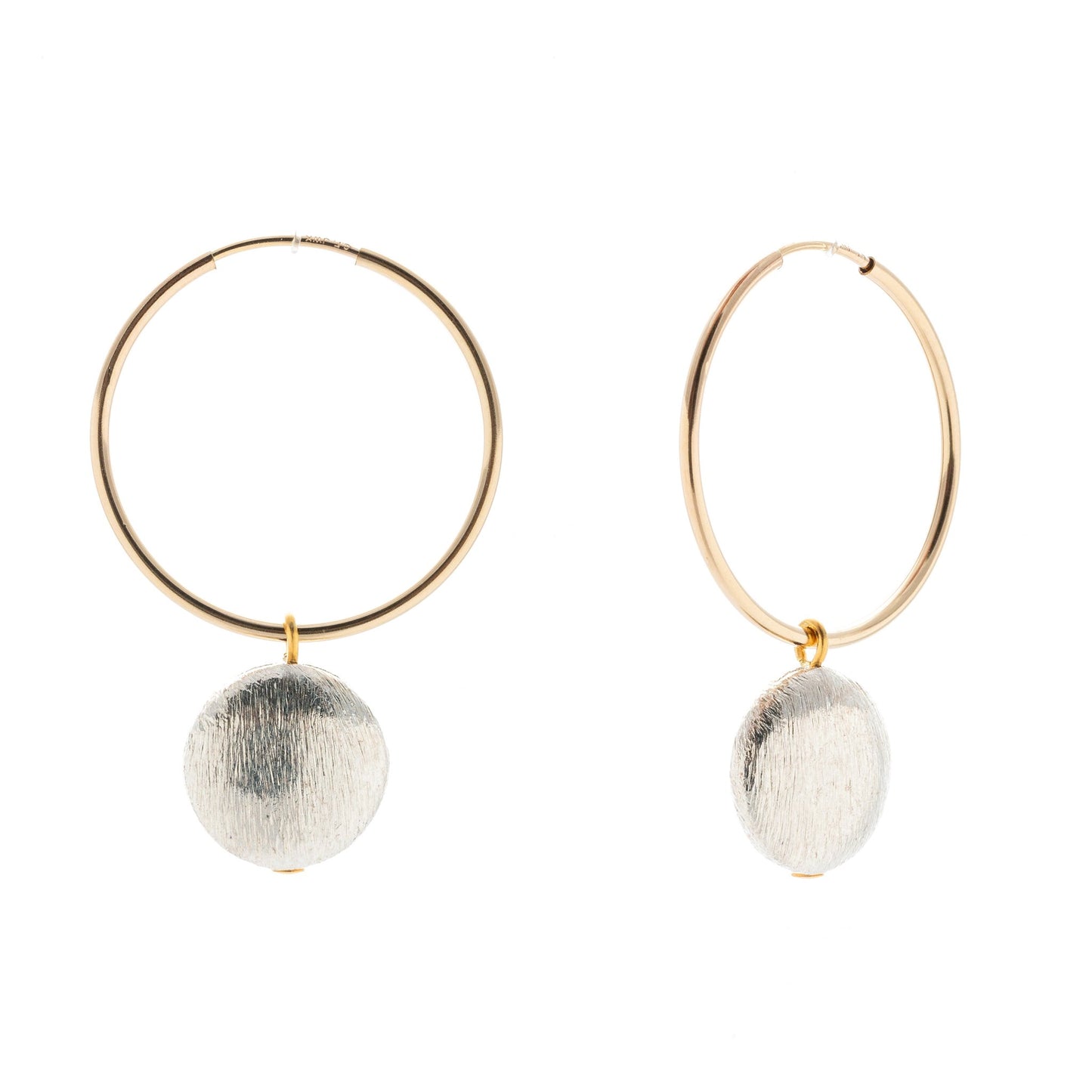 Crescent Hoop Gold Earrings - Flat Circle Charm