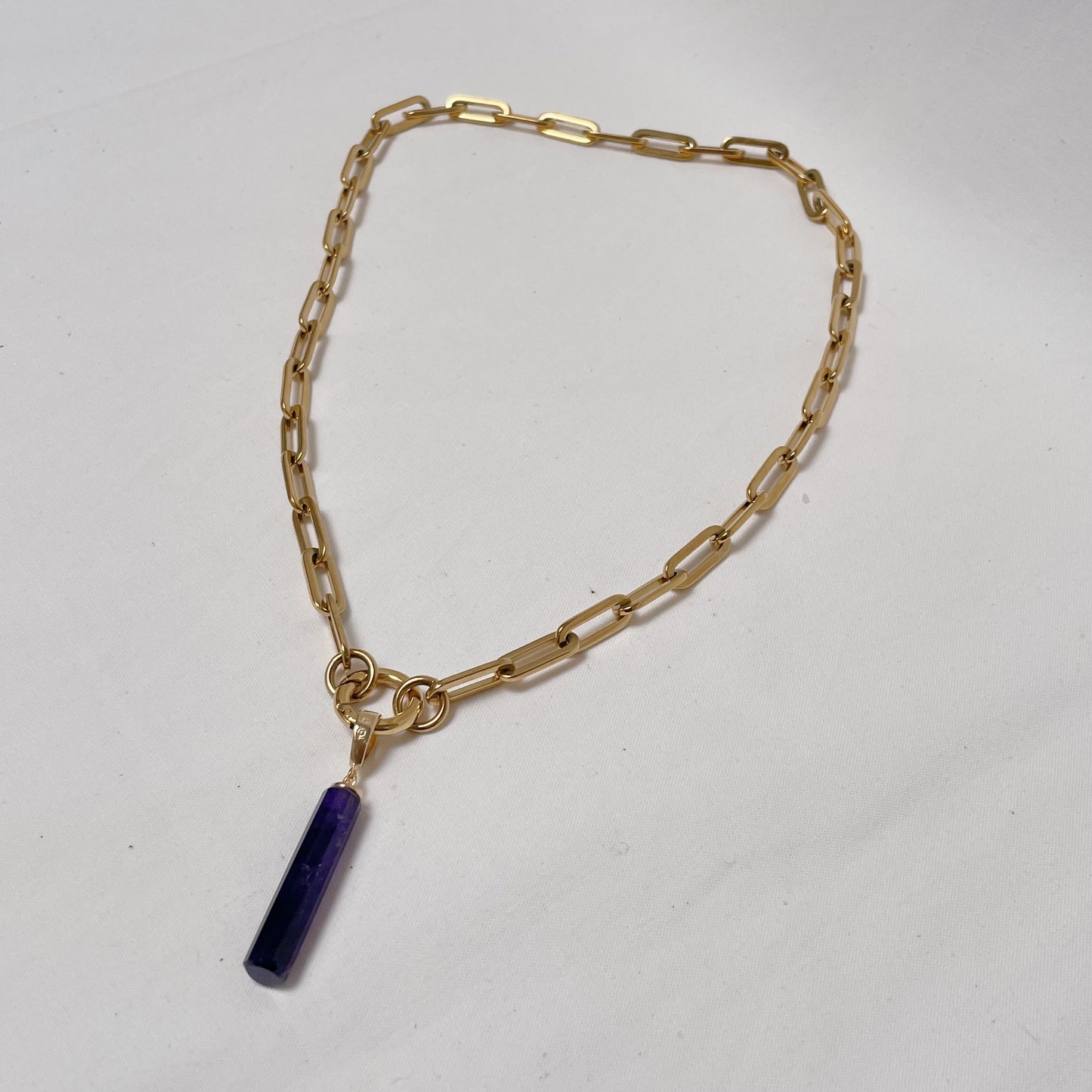 Amethyst Yellow Gold Column Amulet Necklace