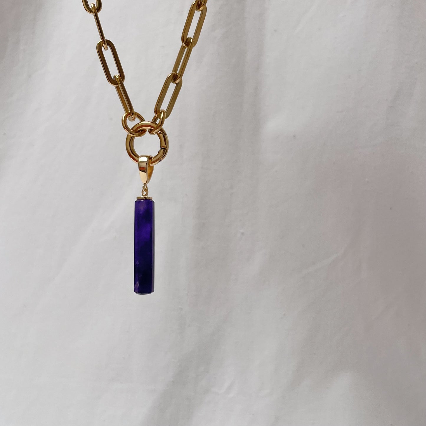 Amethyst Yellow Gold Column Amulet Necklace