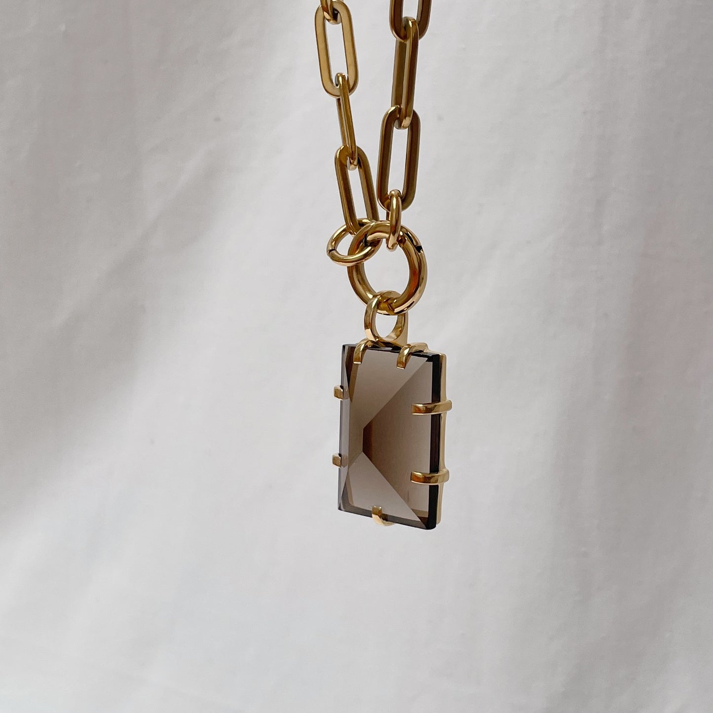 Smokey Quartz Yellow Gold Amulet Necklace