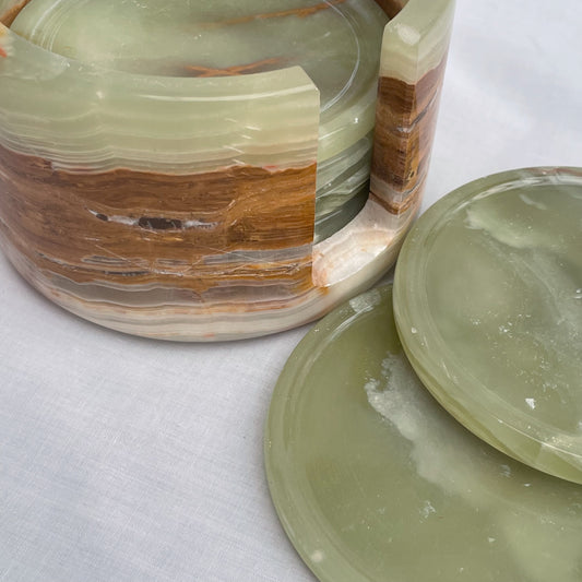 Green Calcite Coasters (Set of 6 + Holder)