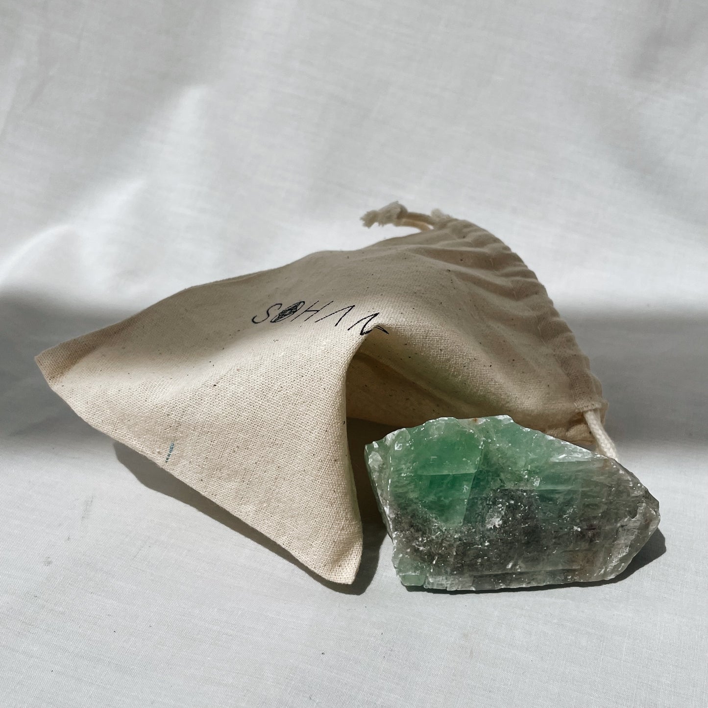 Raw Green Calcite + Bag